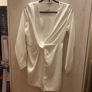 Kylie Jenner Style White Satin Deep Plunge Mini Dress 💫